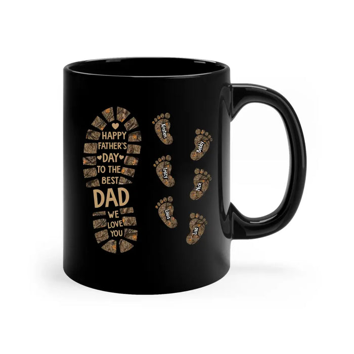 Happy Father's Day To The Best Dad We Love You - Personalized Father and Child Footprint Hunting Mug, Gift For Dad, Hunting Lovers