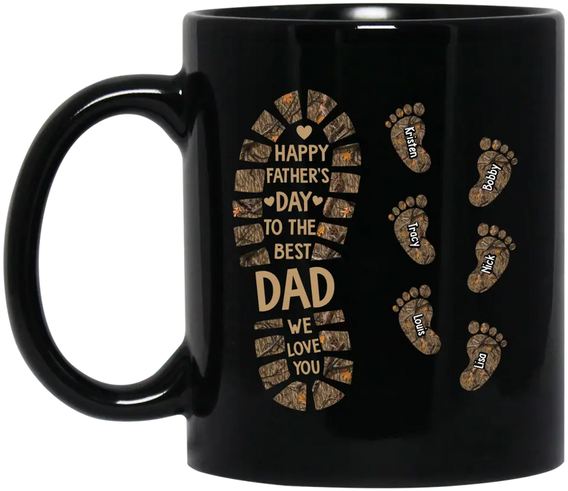 Happy Father's Day To The Best Dad We Love You - Personalized Father and Child Footprint Hunting Mug, Gift For Dad, Hunting Lovers