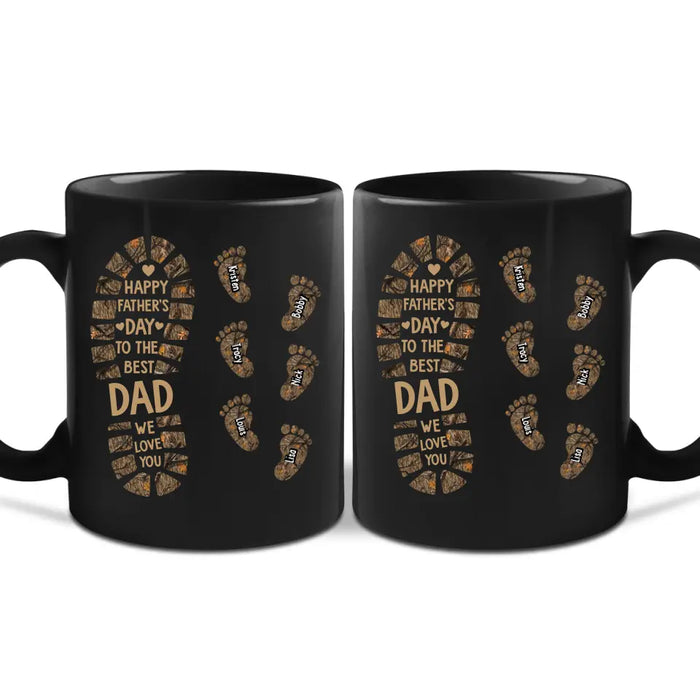 Happy Father's Day To The Best Dad We Love You - Personalized Father and Child Footprint Hunting Mug, Gift For Dad, Hunting Lovers