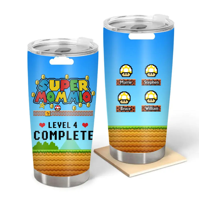 Super Mommio Level Complete - Personalized Gifts Custom Mushroom Tumbler for Family, Mushroom Lovers, Mother's Day Gifts