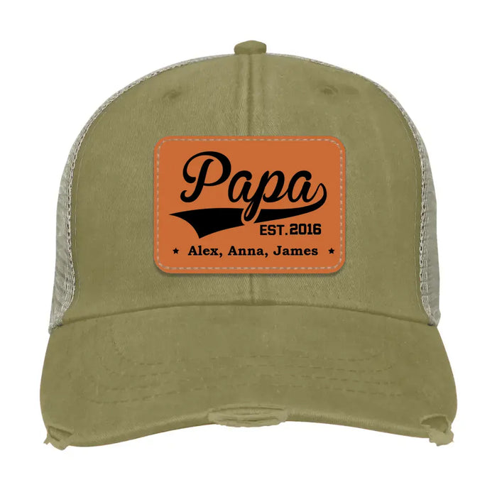 Personalized Papa Est Hat, Custom Papa Est with Children's Names Hat, Gift for Dad Hat, Papa Est Leather Patch Hat, Gifts for Dad Grandpa