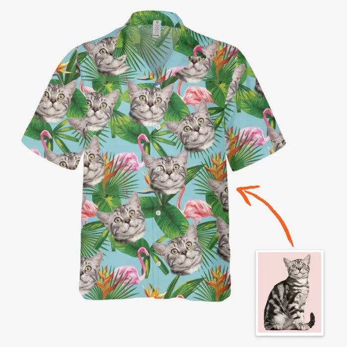 Personalized Hawaiian Shirt With Face, Custom Face Hawaiian Shirt For Man Woman, Custom Flamingo Tropical Aloha Unisex Hawaiian Shirt