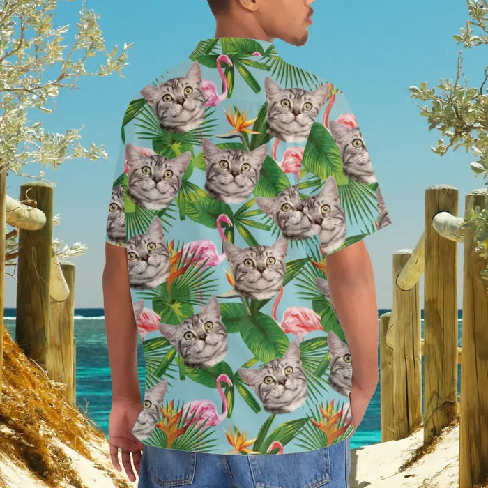 Personalized Hawaiian Shirt With Face, Custom Face Hawaiian Shirt For Man Woman, Custom Flamingo Tropical Aloha Unisex Hawaiian Shirt