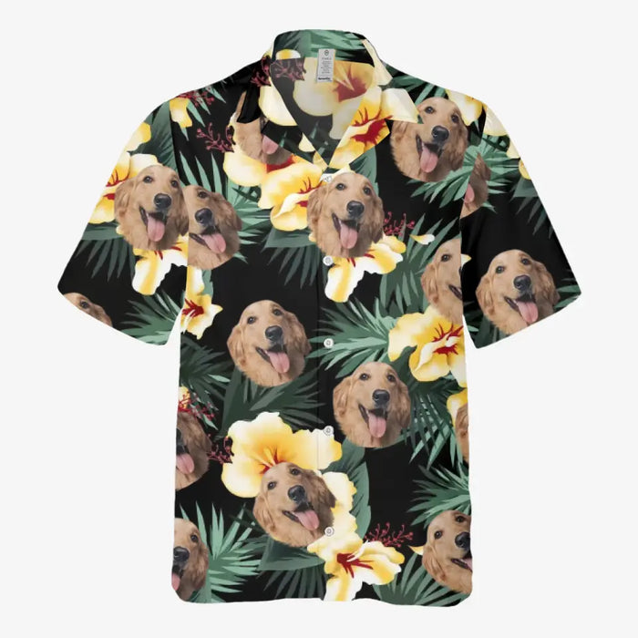 Personalized Hawaiian Shirt With Face, Custom Face Hawaiian Shirt For Man Woman, Custom Tropical Yellow Hibiscus Flower Unisex Hawaiian Shirt