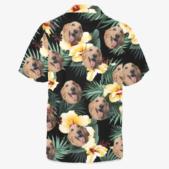 Personalized Hawaiian Shirt With Face, Custom Face Hawaiian Shirt For Man Woman, Custom Tropical Yellow Hibiscus Flower Unisex Hawaiian Shirt