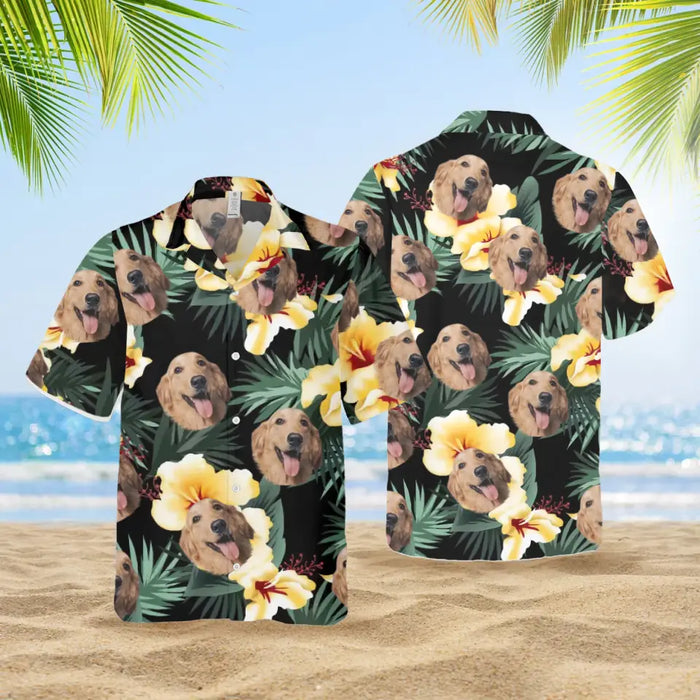 Personalized Hawaiian Shirt With Face, Custom Face Hawaiian Shirt For Man Woman, Custom Tropical Yellow Hibiscus Flower Unisex Hawaiian Shirt