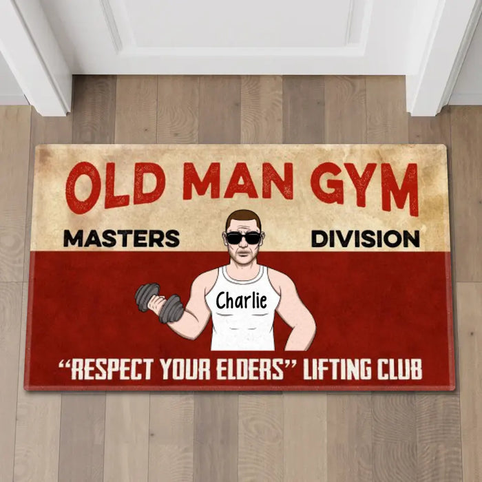 Old Man Gym Masters Division - Personalized Gifts Custom Workout Doormat for Dad, Gym Lovers