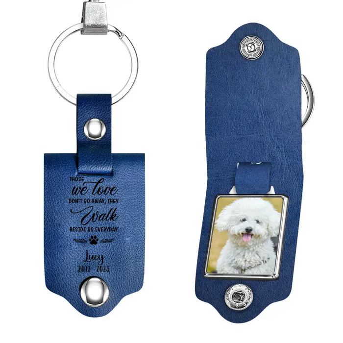 Once By My Side Forever In My Heart - Personalized Photo Upload Gifts Custom Leather Keychain For Loss Of Pet, Pet Memorial Gifts