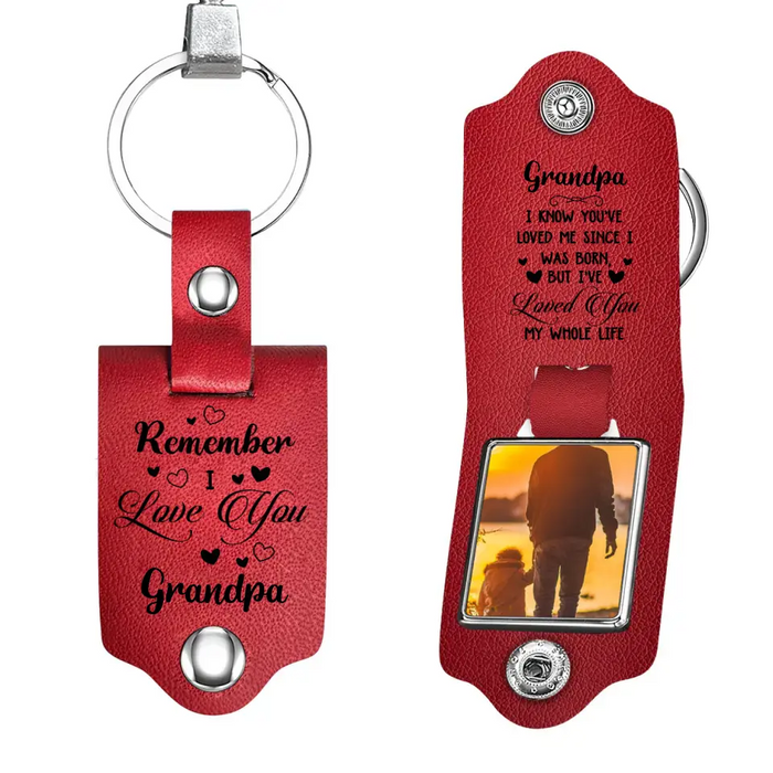 Remember I Love You Grandpa - Personalized Photo Gifts Custom Leather Keychain, Gifts For Grandpa, Father's Day Gift