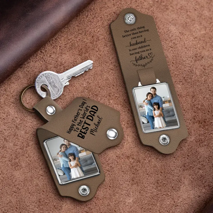 Happy Father's Day! To The World's Best Dad - Personalized Photo Gifts Custom Leather Keychain, Gifts For Dad, Father's Day Gift