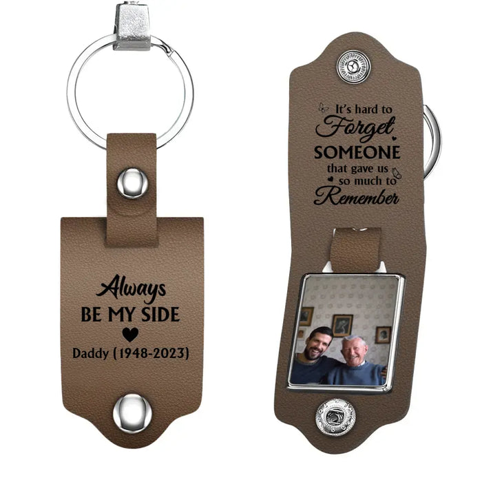 It's Hard To Forget Someone That Gave Us So Much To Remember -  Personalized Photo Gifts Custom Leather Keychain, Gifts For Grandpa, Dad, Father's Day Gift