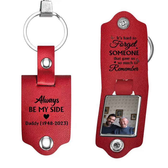 It's Hard To Forget Someone That Gave Us So Much To Remember -  Personalized Photo Gifts Custom Leather Keychain, Gifts For Grandpa, Dad, Father's Day Gift