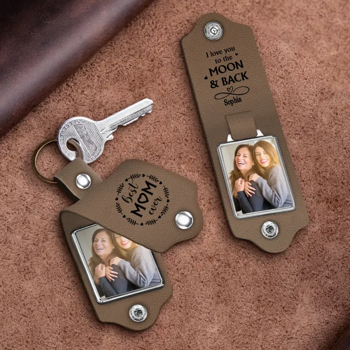 I Love You To The Moon & Back -  Personalized Photo Gifts Custom Leather Keychain, Gifts For Grandpa, Grandma, Mom, Dad