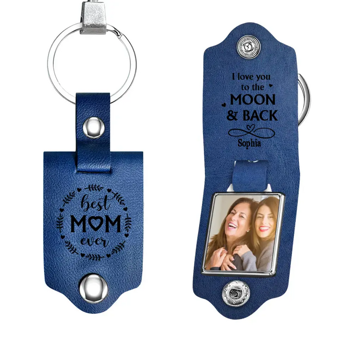 I Love You To The Moon & Back -  Personalized Photo Gifts Custom Leather Keychain, Gifts For Grandpa, Grandma, Mom, Dad