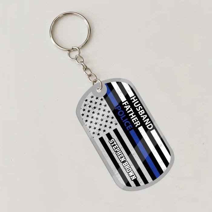 Husband Father Police - Personalized Gifts Custom Acrylic Keychain for Police Dad, Father's Day Gift