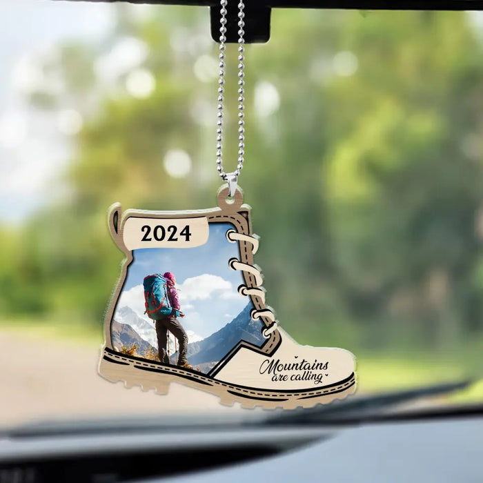 Mountains Are Calling - Personalized Photo Gifts Custom Car Ornament For Hiking Lovers