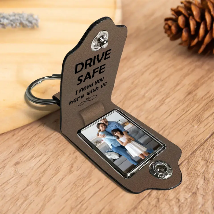 Best Dad Ever Drive Safe I Need You Here With Us -  Personalized Photo Gifts Custom Leather Keychain, Gifts For Dad,  Father's Day Gift