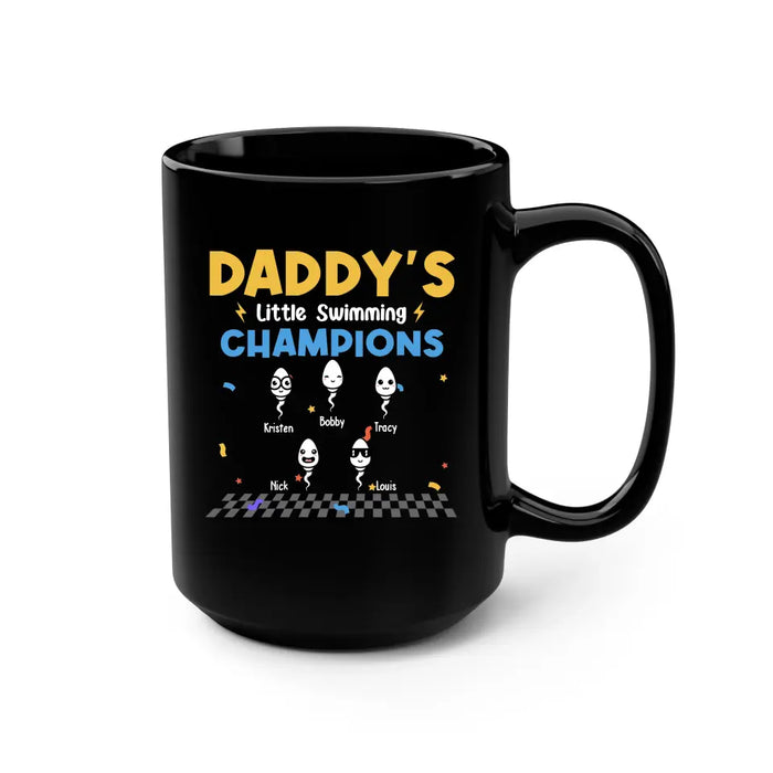 Daddy's Little Swimming Champions with Kids Names - Personalized Dad Mug, Custom Funny Mug, Gift For Dad