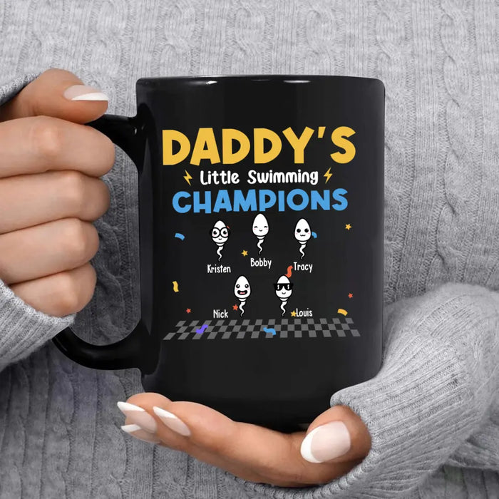 Daddy's Little Swimming Champions with Kids Names - Personalized Dad Mug, Custom Funny Mug, Gift For Dad