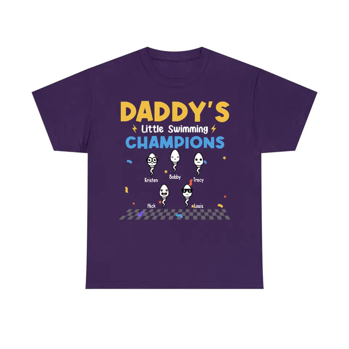 Daddy's Little Swimming Champions with Kids Names - Personalized Dad Shirt, Custom Funny Shirt, Gift For Dad