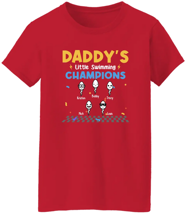 Daddy's Little Swimming Champions with Kids Names - Personalized Dad Shirt, Custom Funny Shirt, Gift For Dad