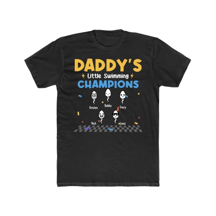 Daddy's Little Swimming Champions with Kids Names - Personalized Dad Shirt, Custom Funny Shirt, Gift For Dad