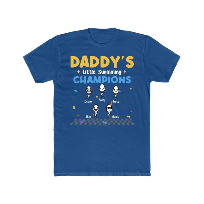 Daddy's Little Swimming Champions with Kids Names - Personalized Dad Shirt, Custom Funny Shirt, Gift For Dad