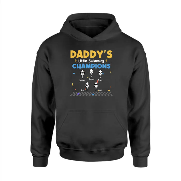 Daddy's Little Swimming Champions with Kids Names - Personalized Dad Shirt, Custom Funny Shirt, Gift For Dad