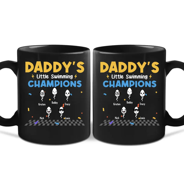 Daddy's Little Swimming Champions with Kids Names - Personalized Dad Mug, Custom Funny Mug, Gift For Dad