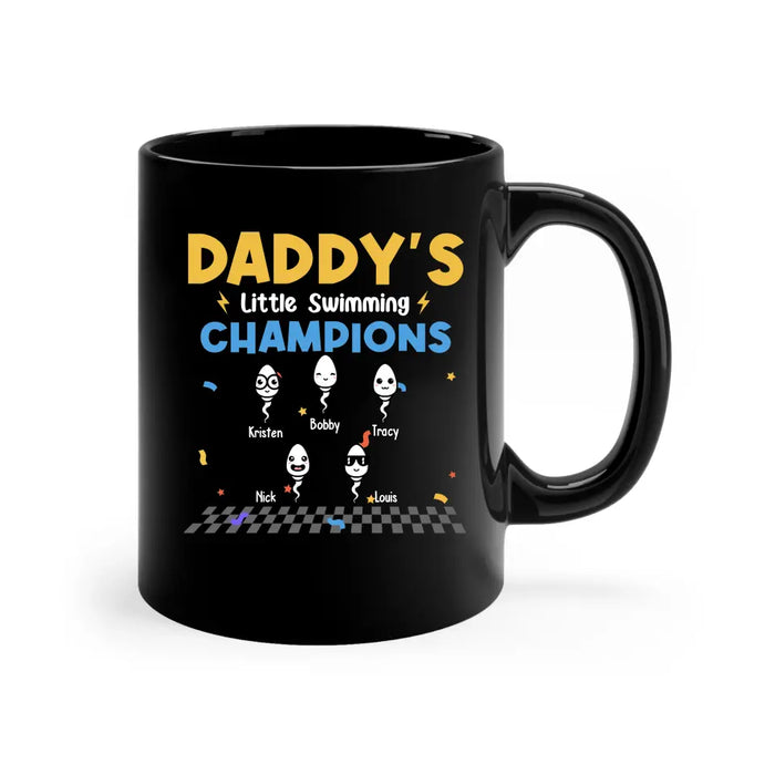 Daddy's Little Swimming Champions with Kids Names - Personalized Dad Mug, Custom Funny Mug, Gift For Dad