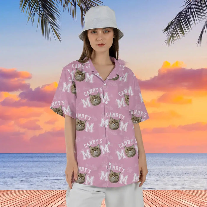 Personalized Cat Mom Hawaiian Shirt, Custom Cat Face Hawaiian Shirt for Women, Cat Lovers