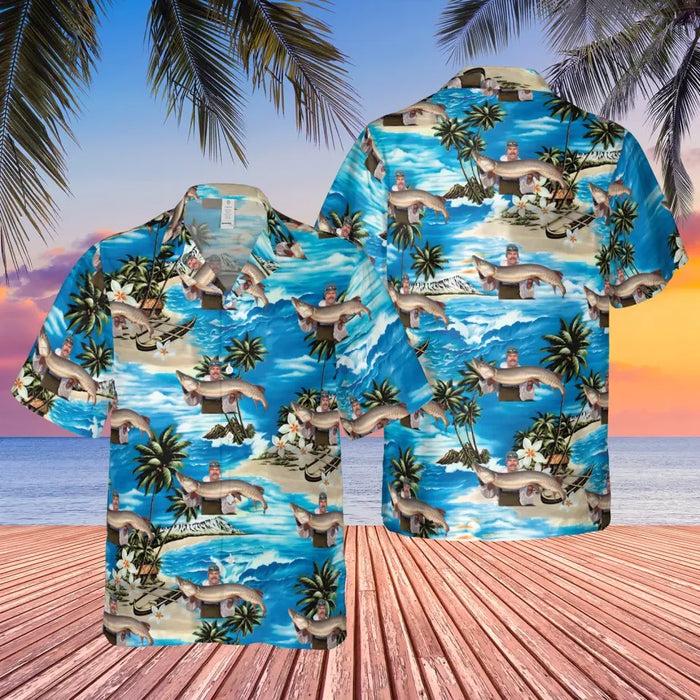 Personalized Face Photo Upload Hawaiian Shirt, Hawaiian Shirt for Men, Gift for Dad, Fishing Lovers