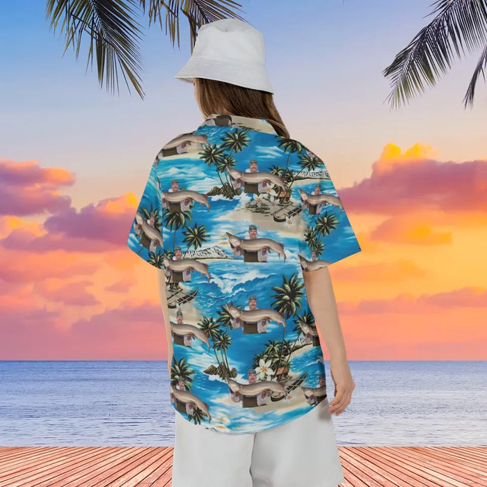 Personalized Face Photo Upload Hawaiian Shirt, Hawaiian Shirt for Men, Gift for Dad, Fishing Lovers