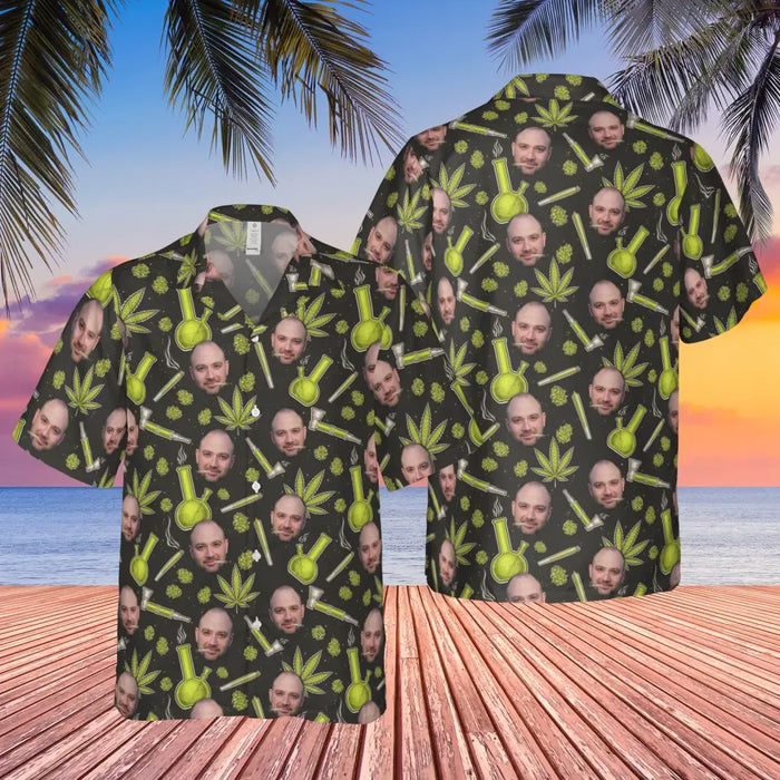 Personalized Face Photo Upload Hawaiian Shirt, Hawaiian Shirt for Men, Gift for Dad, Cannabis Lovers