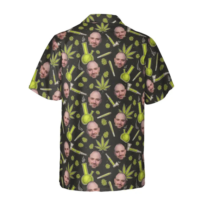 Personalized Face Photo Upload Hawaiian Shirt, Hawaiian Shirt for Men, Gift for Dad, Cannabis Lovers