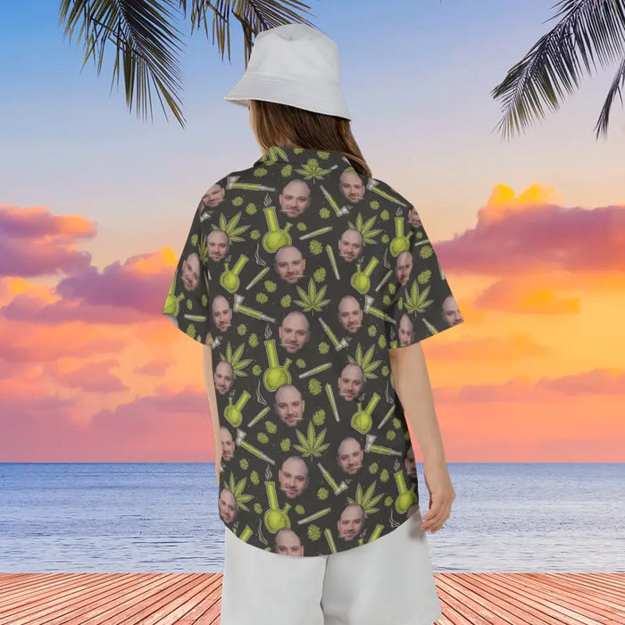 Personalized Face Photo Upload Hawaiian Shirt, Hawaiian Shirt for Men, Gift for Dad, Cannabis Lovers