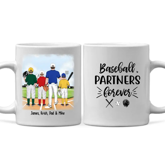 Baseball Partners Forever - Personalized Father and Kids Mug, Gift For Dad, Baseball Lovers