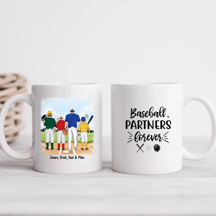 Baseball Partners Forever - Personalized Father and Kids Mug, Gift For Dad, Baseball Lovers