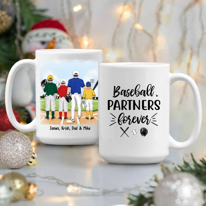 Baseball Partners Forever - Personalized Father and Kids Mug, Gift For Dad, Baseball Lovers