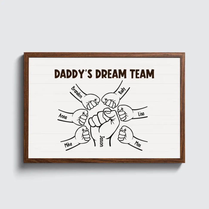 Daddy's Dream Team With Kids Names - Personalized Dad Punching Hands Poster, Gift for Dad