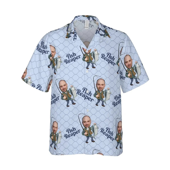 Personalized Fish Reaper Hawaiian Shirt, Custom Face Hawaiian Shirt for Men, Gift for Dad, Fishing Lovers