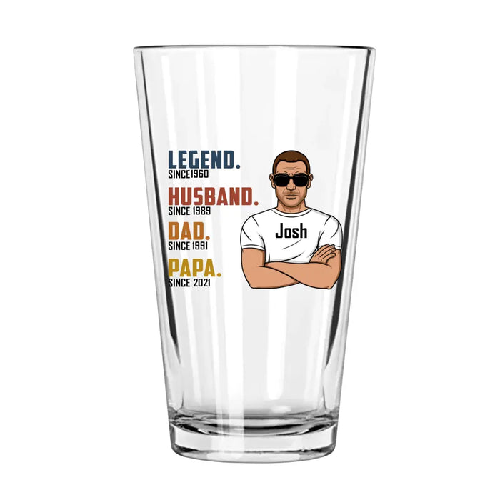 Legend Husband Dad Papa Since - Personalized DAD Established 16oz Glass Cup, Gift for Father Grandpa, Drinking Lovers