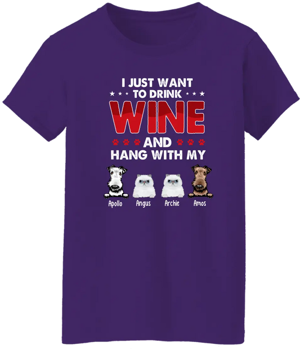 Personalized Shirt, I Just Want to Drink Wine and Hang Out with My Pets, Gift for Dog and Cat Lovers