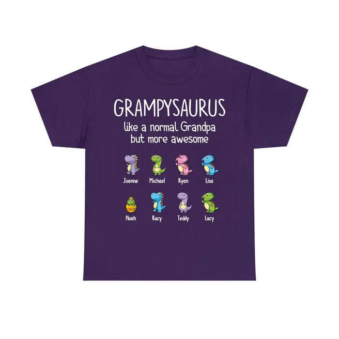 Grampysauru Like A Normal Grandpa But More Awesome - Personalized Grandpa Shirt, Custom Shirt With Their Kids Names, Gifts for Father's Day