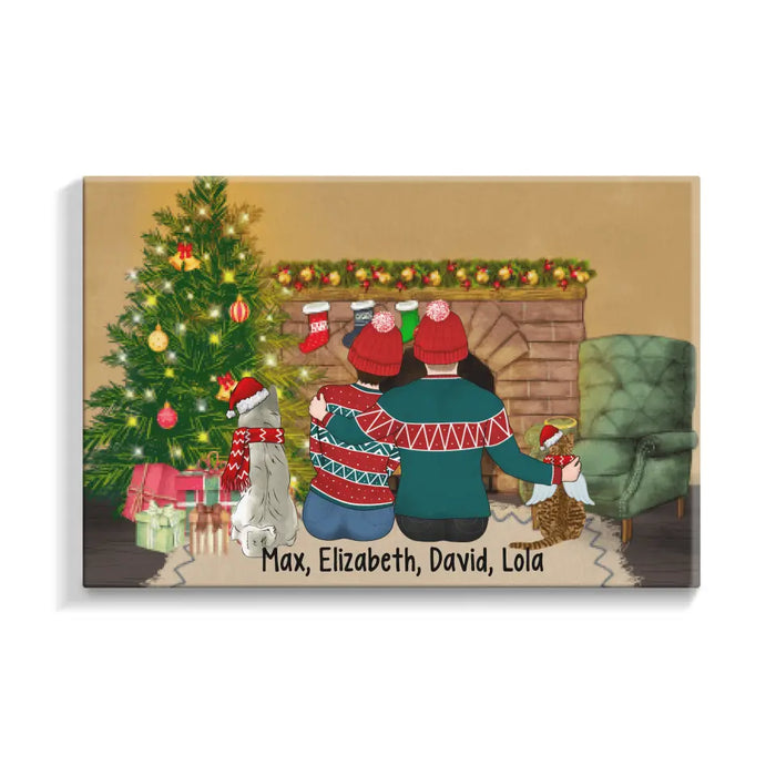 Personalized Canvas, Christmas Couple With Pets, Gift For Christmas