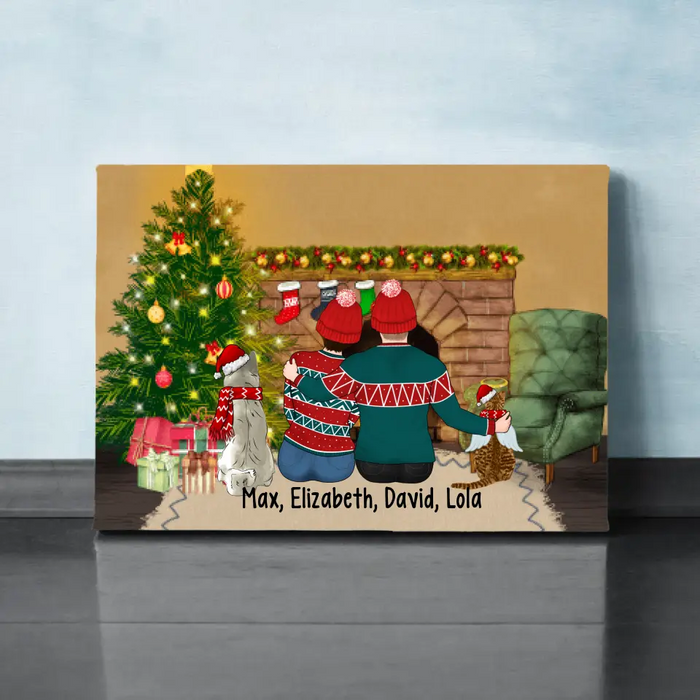 Personalized Canvas, Christmas Couple With Pets, Gift For Christmas