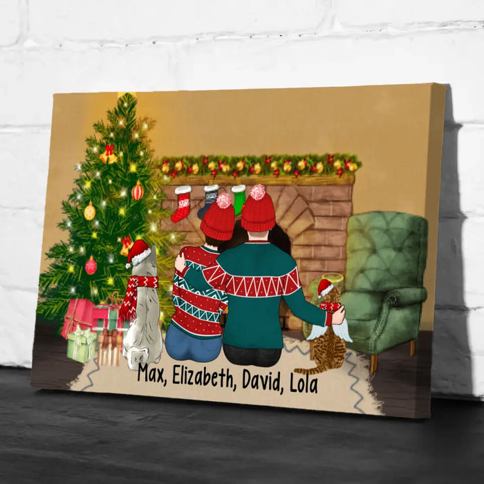 Personalized Canvas, Christmas Couple With Pets, Gift For Christmas