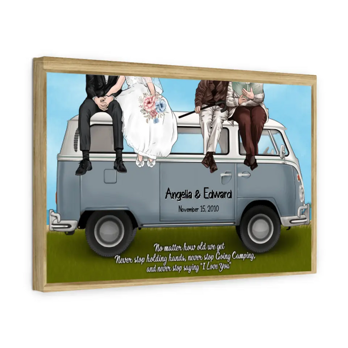 Personalized Canvas, Young And old Couples On Camping Car, Anniversary Gift For Couple, Camping Lovers