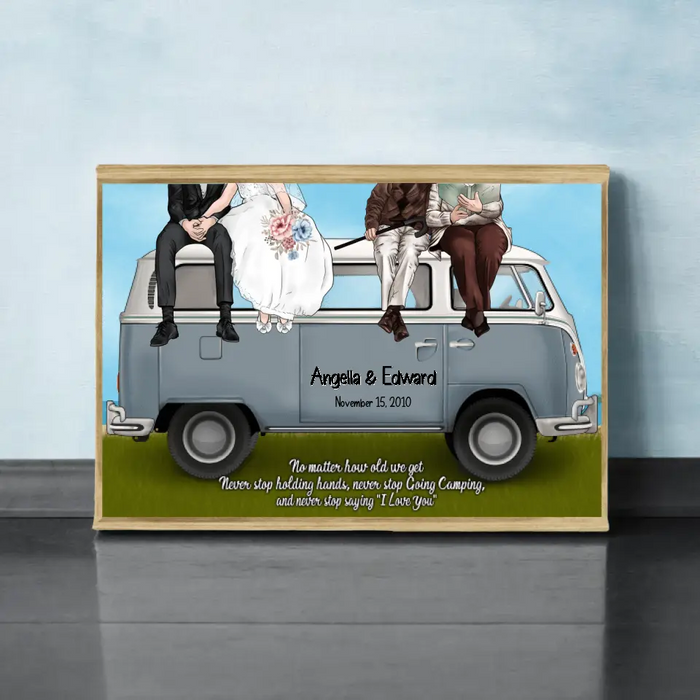 Personalized Canvas, Young And old Couples On Camping Car, Anniversary Gift For Couple, Camping Lovers