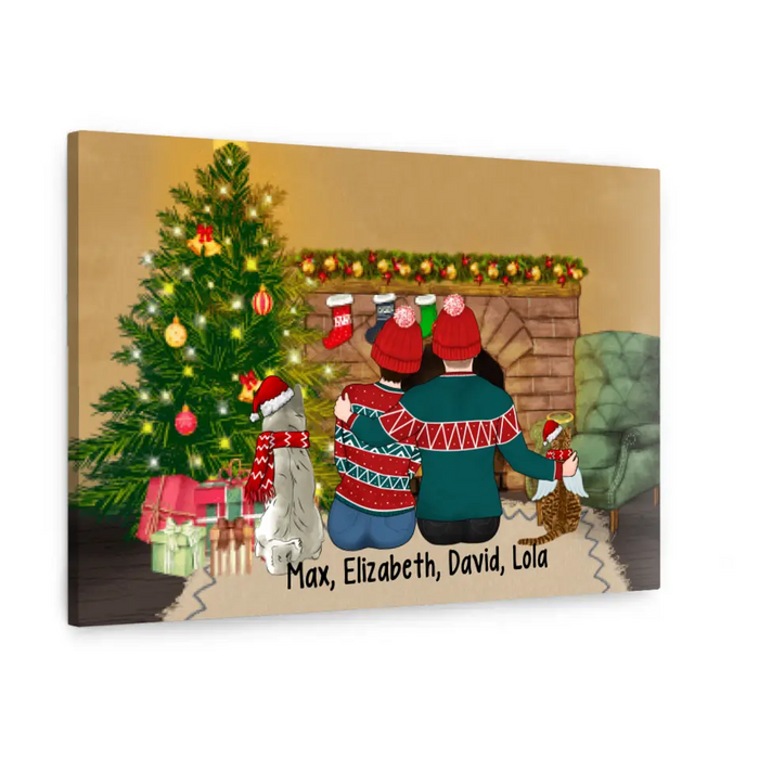 Personalized Canvas, Christmas Couple With Pets, Gift For Christmas